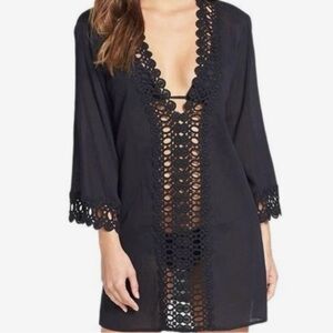MIYANG Black Crochet Deep-V Swim Cover-Up Tunic – Size S
